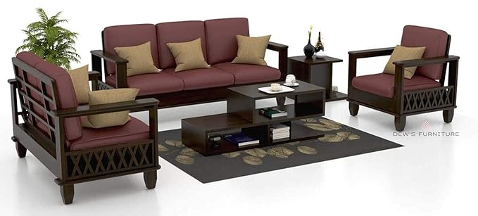 ONIJA Sheesham Wood 6 Seater Sofa Set for Living Room Wooden Sofa Set for Living Room Furniture (3+2+1,Walnut Finish)