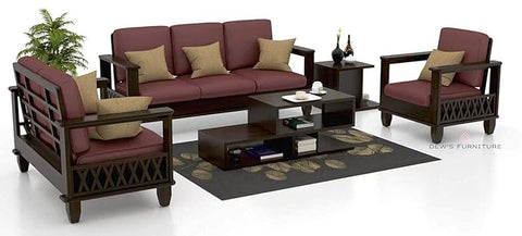 ONIJA Sheesham Wood 6 Seater Sofa Set for Living Room Wooden Sofa Set for Living Room Furniture (3+2+1,Walnut Finish)