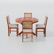 Premium Teak Finish Round Dining Table Set with Cane Back Chairs