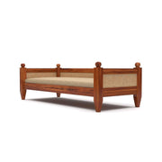 ONIJA Solid Sheesham Wood Diwan Sofa with Cane Rattan Backrest & Cushioned Seat