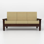 Dark Brown Wooden 3 Seater Sofa with Beige Cushions