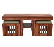 onija Sheeshsam Wooden Coffee Center Table with 2 Stools