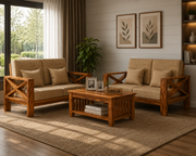 ONIJA Solid Sheesham Wooden 4 Seater Sofa Set for Living Room, 2+2 Seater Sofa Sets   Honey Finish