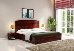 Kyoran Sheesham Wood Queen Size Bed With Storage (Walnut Finish)