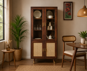 ONIJA  Boston Solid Wood Four Door Crockery Unit Kitchen Cabinet  Walnut Finish
