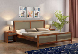 Aaryx Sheesham Wood Queen Size Bed Without Storage (Honey Finish)