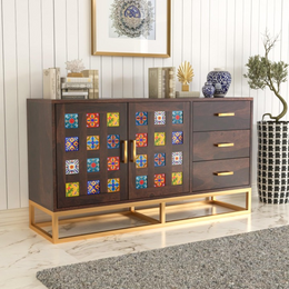 Thalvin Sheesham Wood Cabinet and Sideboard (Walnut Finish)