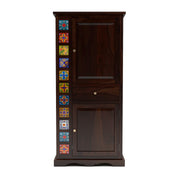 Emboss Sheesham Wood Wardrobe Cabinet with 1 Drawer & 2 Shelves (Walnut Finish)