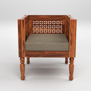 Carved Wooden Accent Chair with Upholstered Seat