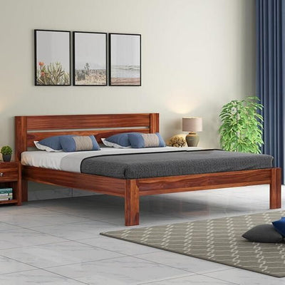 ONIJA Solid Sheesham Wood King Size Bed Without Storage Wooden Double Bed Palang