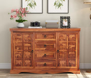 Onija Sheesham Wood Sideboard Cabinet with Elephant Carving