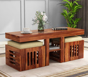 onija Sheeshsam Wooden Coffee Center Table with 2 Stools