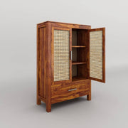 Modern Solid Wood Cane Door Crockery & Storage Cabinet with Drawer