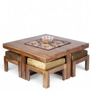 onija Sheesham Wood 4 Seater Coffee Table Set In Teak Finish