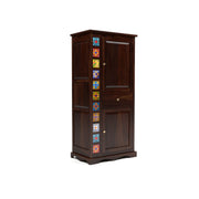 Emboss Sheesham Wood Wardrobe Cabinet with 1 Drawer & 2 Shelves (Walnut Finish)
