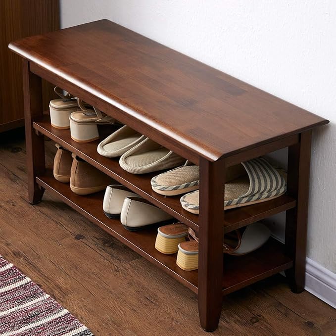 ONIJA Wood 2 Tier Shoe Rack, Shoe Storage Organizer for Front Door Entrance, Entryway, End of Bed Bench for Entry, Bedroom, Closet, Living Room, Hallway (80 cm)