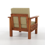 Carved Wooden Armchair with Beige Upholstered Seat