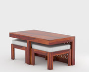 Navryx Sheesham Wood Center Table With Stools (Honey Finish)