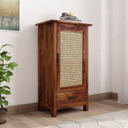 Solid Wood Cane Door Bookcase Cabinet with Drawer