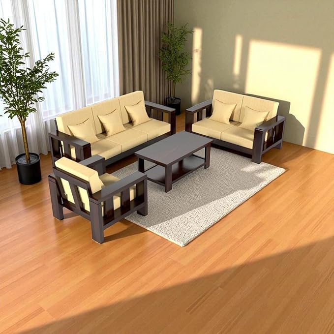 ONIJA Sheesham Wooden 6 Seater Sofa Set for Living Room | Solid Wood Sofa | Rosewood Sofa Set for Home & Office - WALNUT FINISH