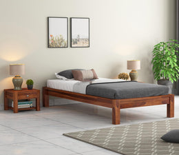 ONIJA Sheesham Wood Single Size Bed Without Storage