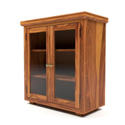 ONIJA Sheesham Wood Bookcase Cabinet with Glass Doors