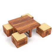 ONIJA Furniture Solid Sheesham Wood Coffee Table with 4 Stool