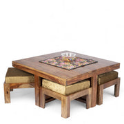 onija Sheesham Wood 4 Seater Coffee Table Set In Teak Finish