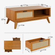 onija Solid Wood Jasper Coffee Table with Storage, Accent Rattan Design, Good Choice for Living Room