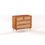 ONIJA Solid Sheesham Wood Rattan Chest of Drawer