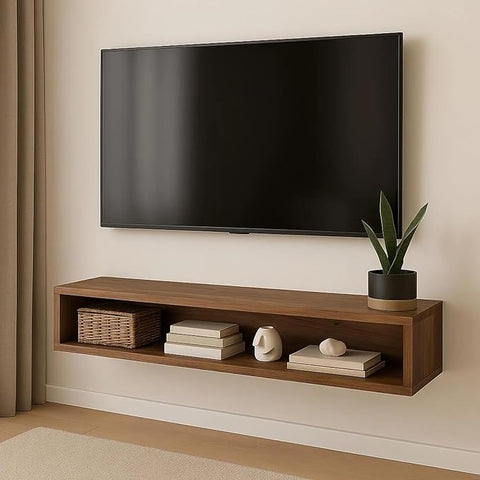 ONIJA Solid Wood Entertainment Floating Tv Unit for Living Room | Floating Media Tv Cabinet | Natural Finish (Large 115 CM)