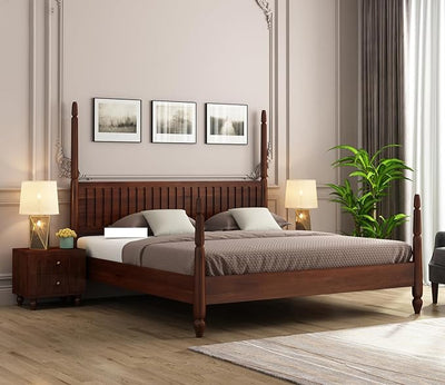 ONIJA Solid Sheesham Wood King Size Bed Without Storage Wooden Double Bed Palang Bed for Bedroom Living Room Furniture