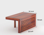 Navryx Sheesham Wood Center Table With Stools (Honey Finish)