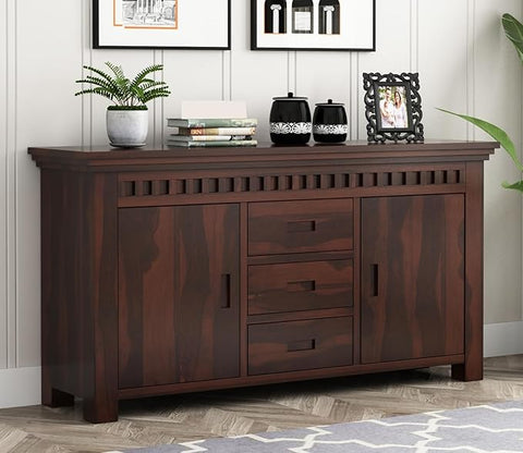 ONIJA heesham Wood Sideboard Storage Cabinet with 3 Drawer and 2 Door Storage for Living Room Home Office Kitchen (Natural Honey Finish) - WALNUT FINISH
