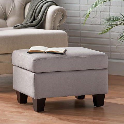 ONIJA  Furniture Modern Storage Ottoman Footrest, Navy Blue Fabric, Living Room Furniture with Wooden Legs