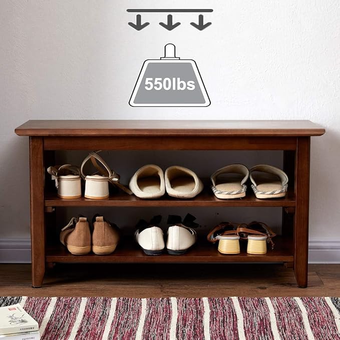 ONIJA Wood 2 Tier Shoe Rack, Shoe Storage Organizer for Front Door Entrance, Entryway, End of Bed Bench for Entry, Bedroom, Closet, Living Room, Hallway (80 cm)