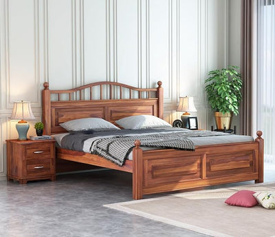 ONIJA Solid Sheesham Wood King Size Bed Without Storage Wooden Double Bed Palang Bed for Bedroom Living Room Furniture - HONEY FINISH