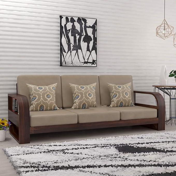 ONIJA Sheesham Wood 5 Seater Sofa for Living Room Bedroom Hall Home Office Wooden 5 Seater Sofa Furniture (Walnut Finish)