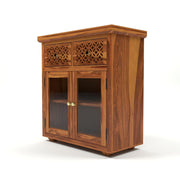 ONIJA Sheesham Wood Display Cabinet with Glass Doors & Storage Drawers
