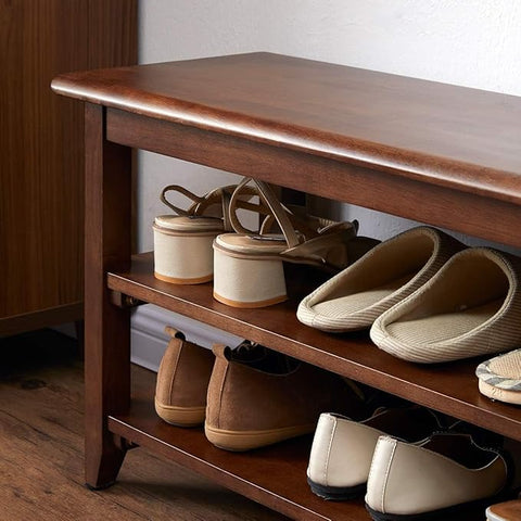 ONIJA Wood 2 Tier Shoe Rack, Shoe Storage Organizer for Front Door Entrance, Entryway, End of Bed Bench for Entry, Bedroom, Closet, Living Room, Hallway (80 cm)