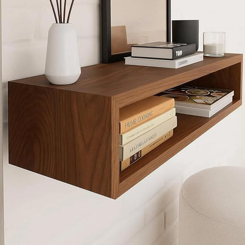 ONIJA Solid Wood Entertainment Floating Tv Unit for Living Room | Floating Media Tv Cabinet | Natural Finish (Large 115 CM)