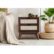 onija Jasper Deluxe Solid Wood Rattan Nightstand Fully Assembled-Mid Century Modern Side Table with 2 Drawers