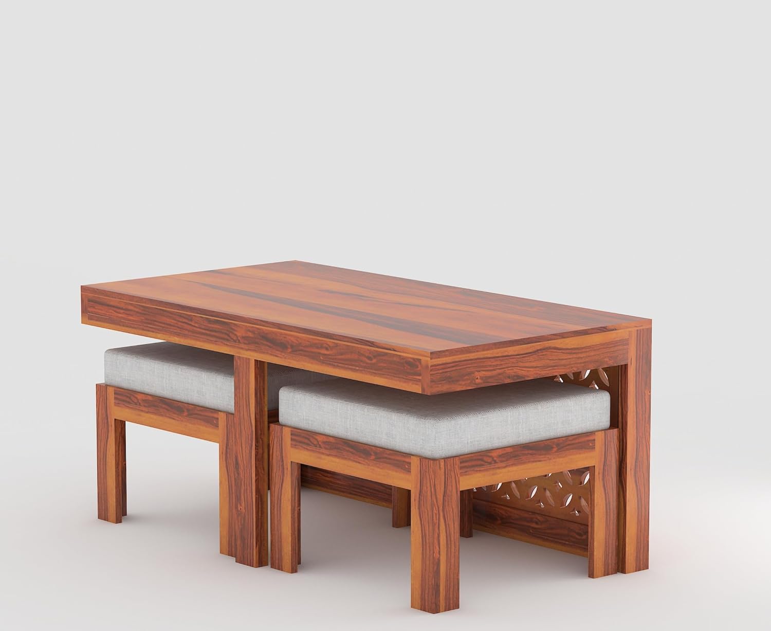 ONIJA Sheesham Wood Center Coffee Table with 2 Stools