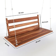 Wooden Hanging Swing with Backrest & Cushions