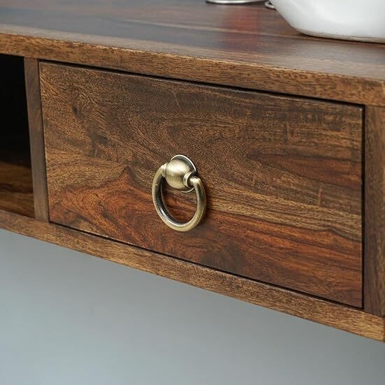 ONIJA  Solid Sheesham Wooden Wall Tv Unit for Living Room | Wall Tv Unit with 2 Drawer Storage | Wall Mount TV Stand | TV Wall Stand TV Cabinet |