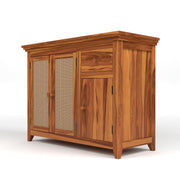 ONIJA Solid Sheesham Wood Sideboard Cabinet with Rattan Cane Doors