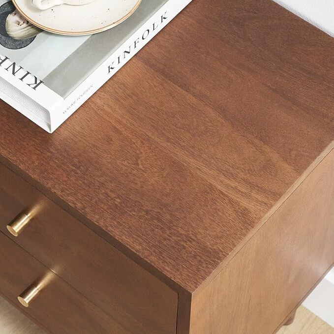 ONIJA  Sheesham Wooden Bedside End Table Decorative Side Tables with 2 Drawer Storage for Bedroom Living Room Hotel