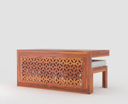Onija Wooden Coffee Table with Carved Panel & Bench