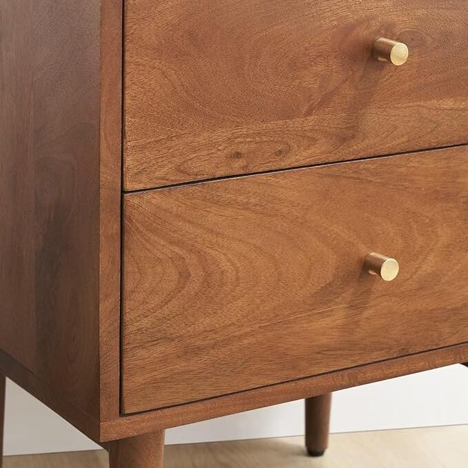 ONIJA  Sheesham Wooden Bedside End Table Decorative Side Tables with 2 Drawer Storage for Bedroom Living Room Hotel