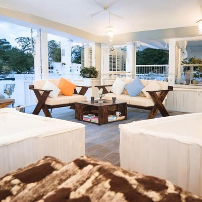 ONIJA  Wooden 5 Seater Sofa Set for Living Room | Rosewood 5 Seater Cushion Sofa Set | Solid Wood Sofa for Lounge (Walnut,) (3+2 Seater)